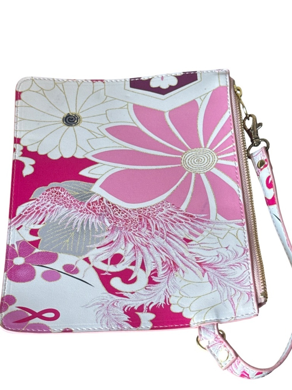 Chico's Pink Floral Top-Handle Clutch with Gold Accents